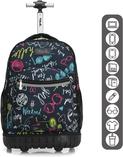 Rolling Backpack 19 Inch Wheeled Boys Girls Travel School Student Trip…