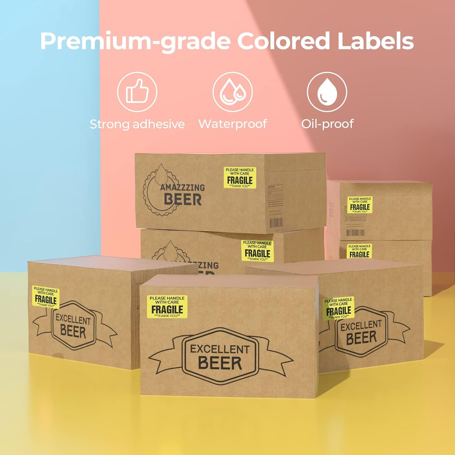 2.25"X1.25" Yellow Direct Thermal Labels, Self-Adhesive Address Shipping Thermal Stickers Label for Thermal Label Printer-1 Roll,1000 Labels