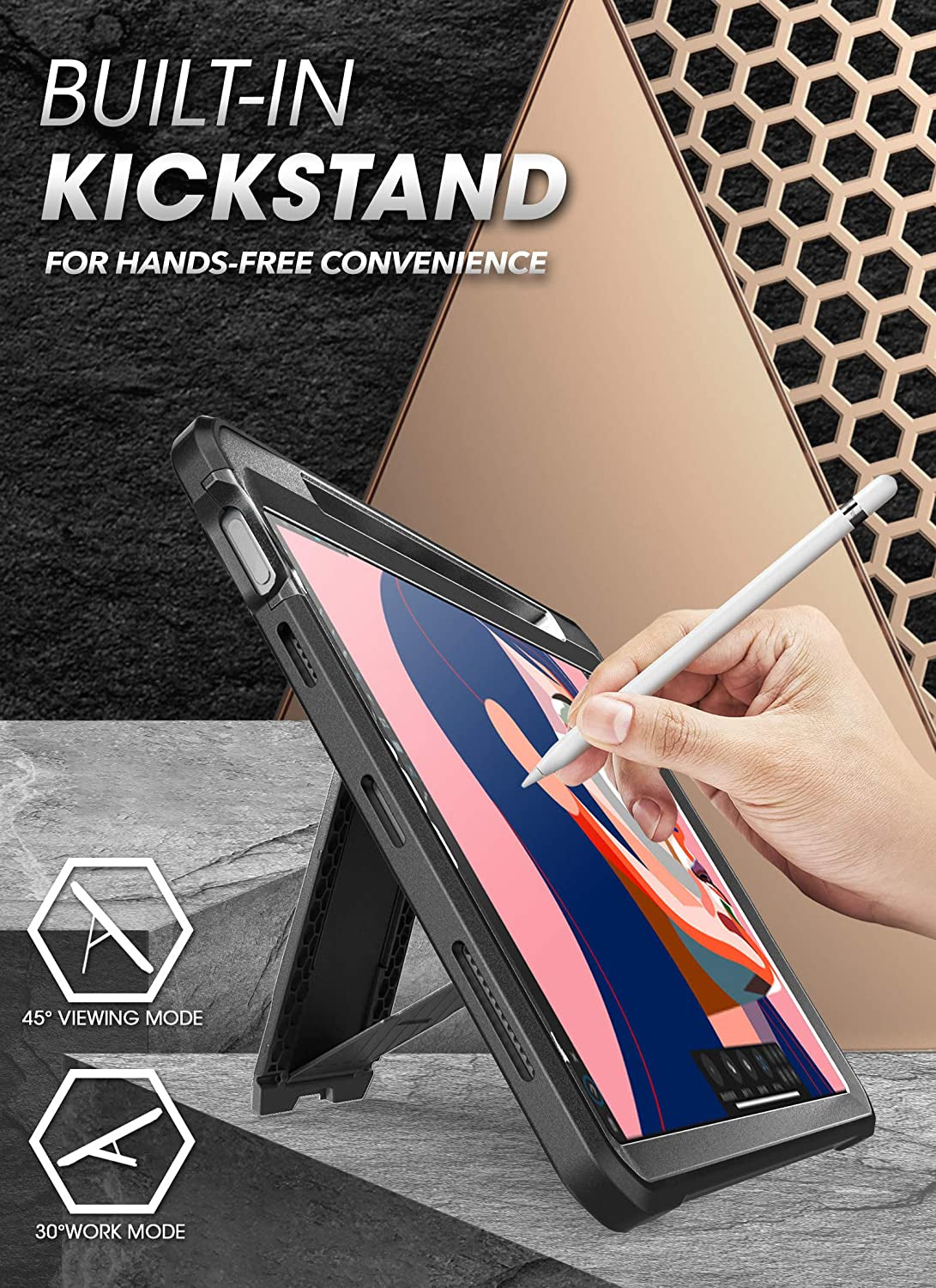 for Ipad Air 5Th Generation Case / Ipad Air 4Th Generation Case with Pencil Holder (Unicorn Beetle Pro), [Built-In Screen Protector & Stand] Rugged Case for Ipad Air 5/4 10.9 Inch, Black