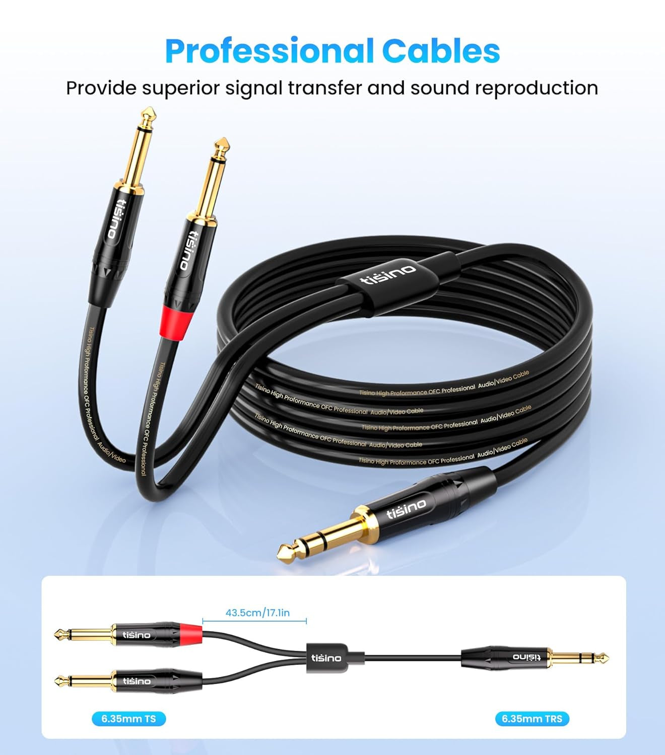 1/4 Inch TRS Stereo to Dual 1/4 Inch TS Mono Insert Cable Y-Splitter Stereo Breakout Cable Patch Cord - 6.6 Feet