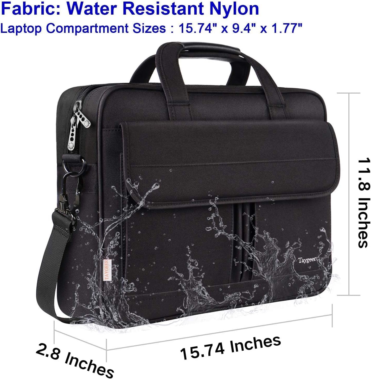 Laptop Bag 15.6 Inch, Business Briefcase Gifts for Men Women, Water Resistant Messenger Shoulder Bag with Strap, Premium Office Bag, Carry on Laptop Case for Notebook/Computer/Laptop, Black