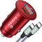 67.5W Car Charger USB C Fast Charging, [Mini & Compact] Iphone 16 Car Charger, Dual Port QC3.0 Cigarette Lighter Adapter USB Charger, Car Charge for Iphone 16 15 Samsung Galaxy Android, Red