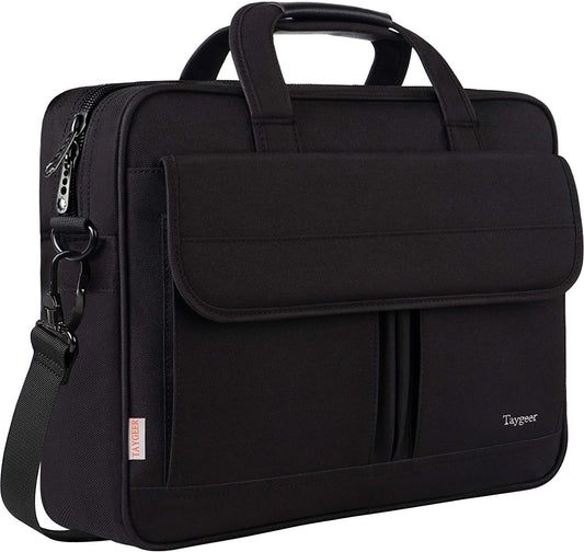 Laptop Bag 15.6 Inch, Business Briefcase Gifts for Men Women, Water Resistant Messenger Shoulder Bag with Strap, Premium Office Bag, Carry on Laptop Case for Notebook/Computer/Laptop, Black